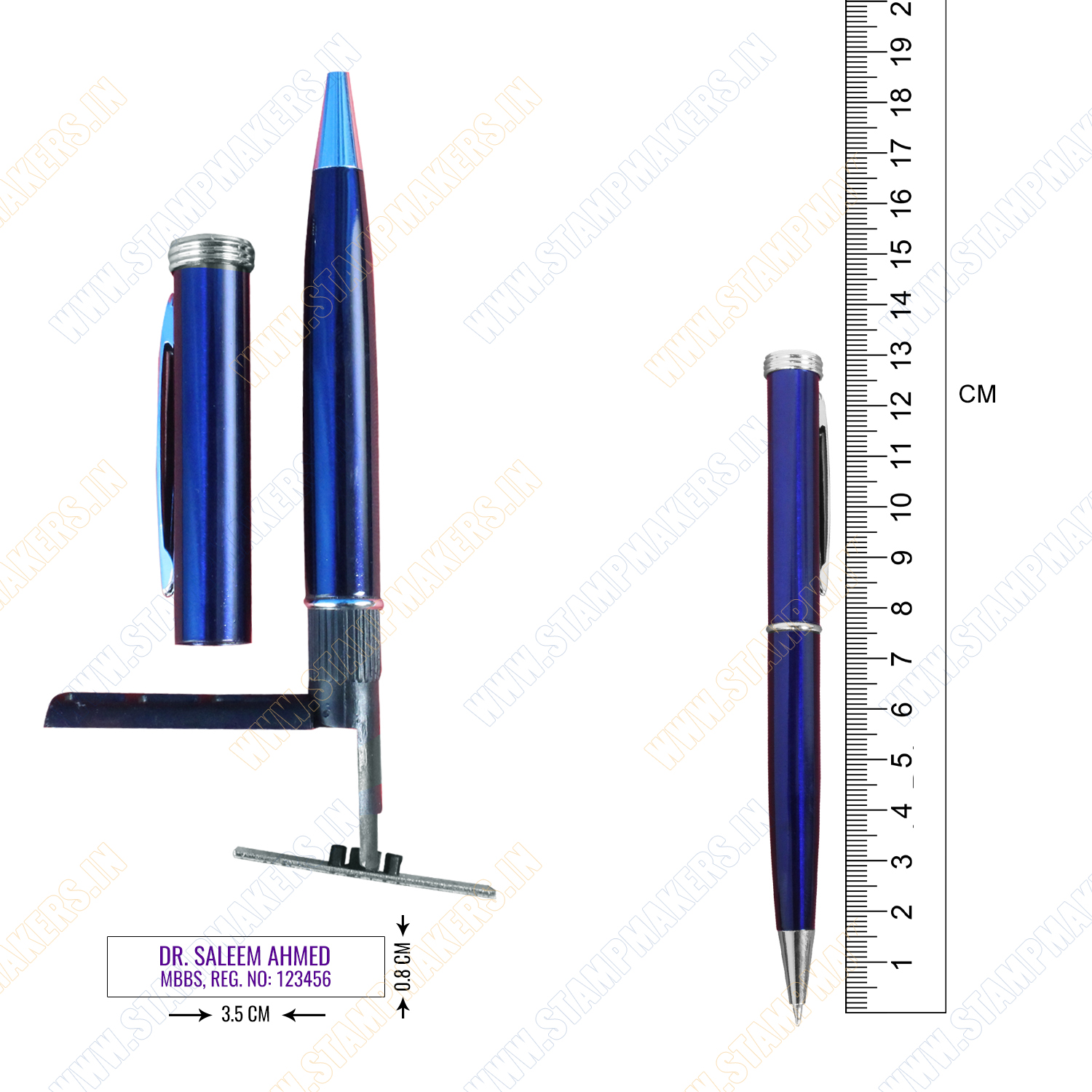 Pen Stamp, Pen with Pre - Inking Stamp - Blue Body