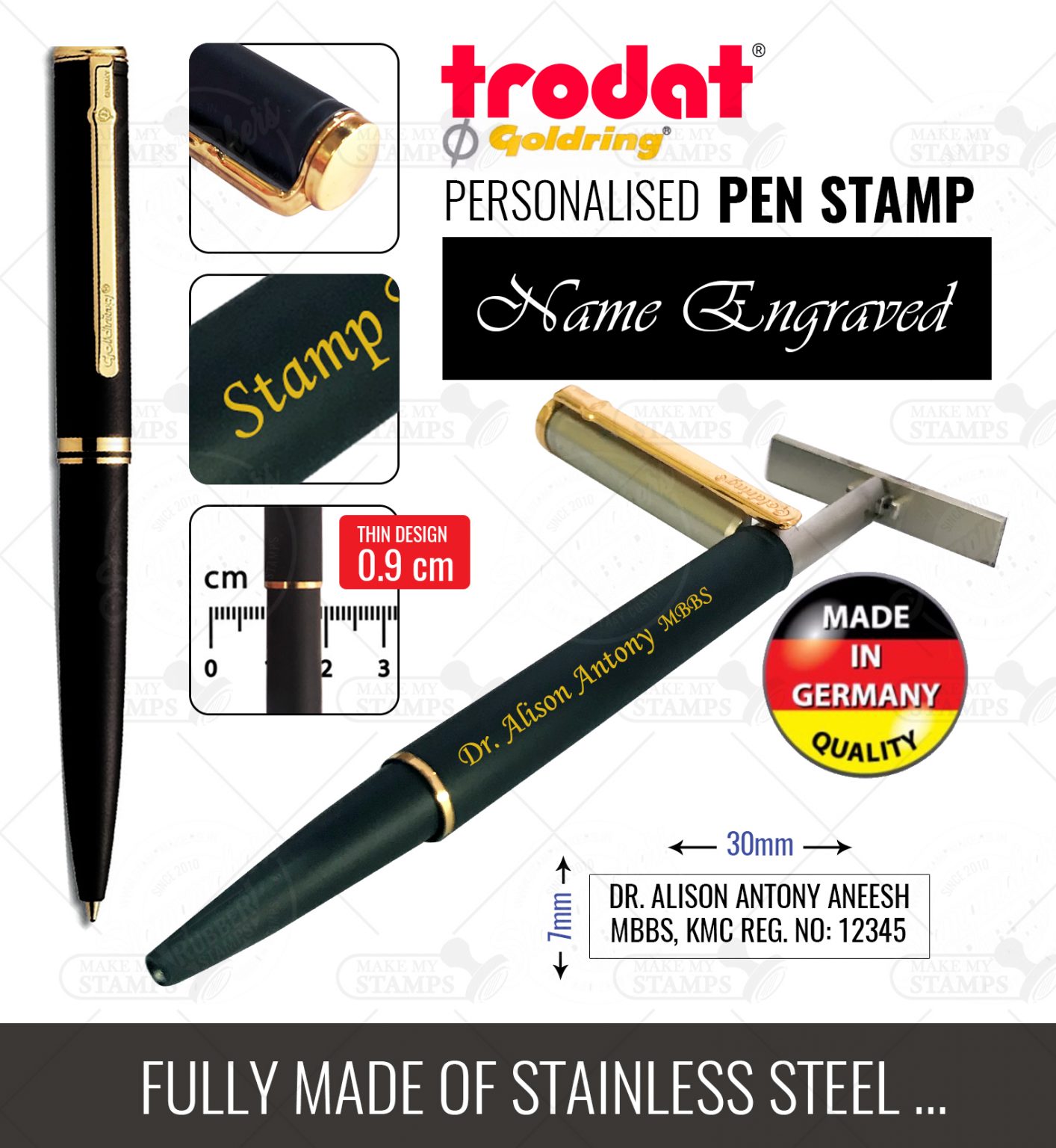 Trodat Goldring Pen Stamp Pen Stamp with Stainless Steel body with