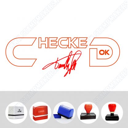 CHECKED OK WITH SIGNATURE PRE-INK STAMP - 63mm x 23mm