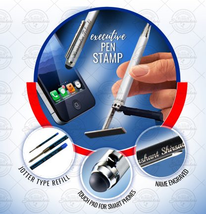 Trodat Goldring Pen stamp with name engraved and mobile touch pad (Black Body)
