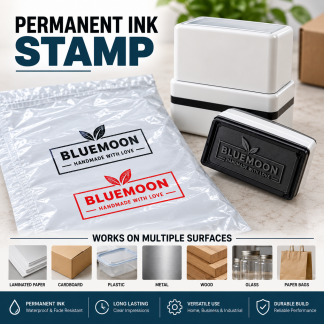 Permanent Ink Stamp, Water Proof Ink Stamp, Pre Ink Stamp for Plastic, Wood, Metal Etc..