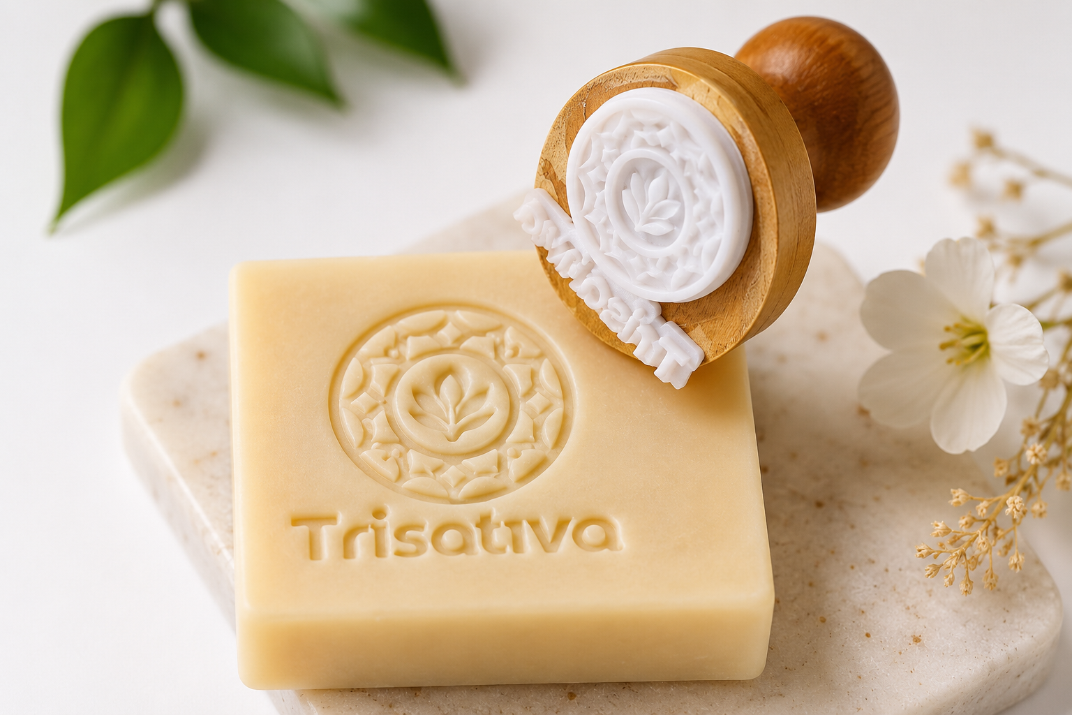 Wooden handle soap stamp